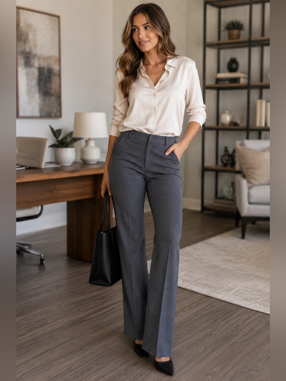 Nordstrom Gray Wool Blend Tailored Career Trousers Women’s‎ Size 16 Office Wear